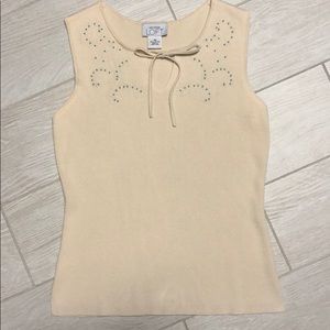 Loft cream and turquoise beaded top